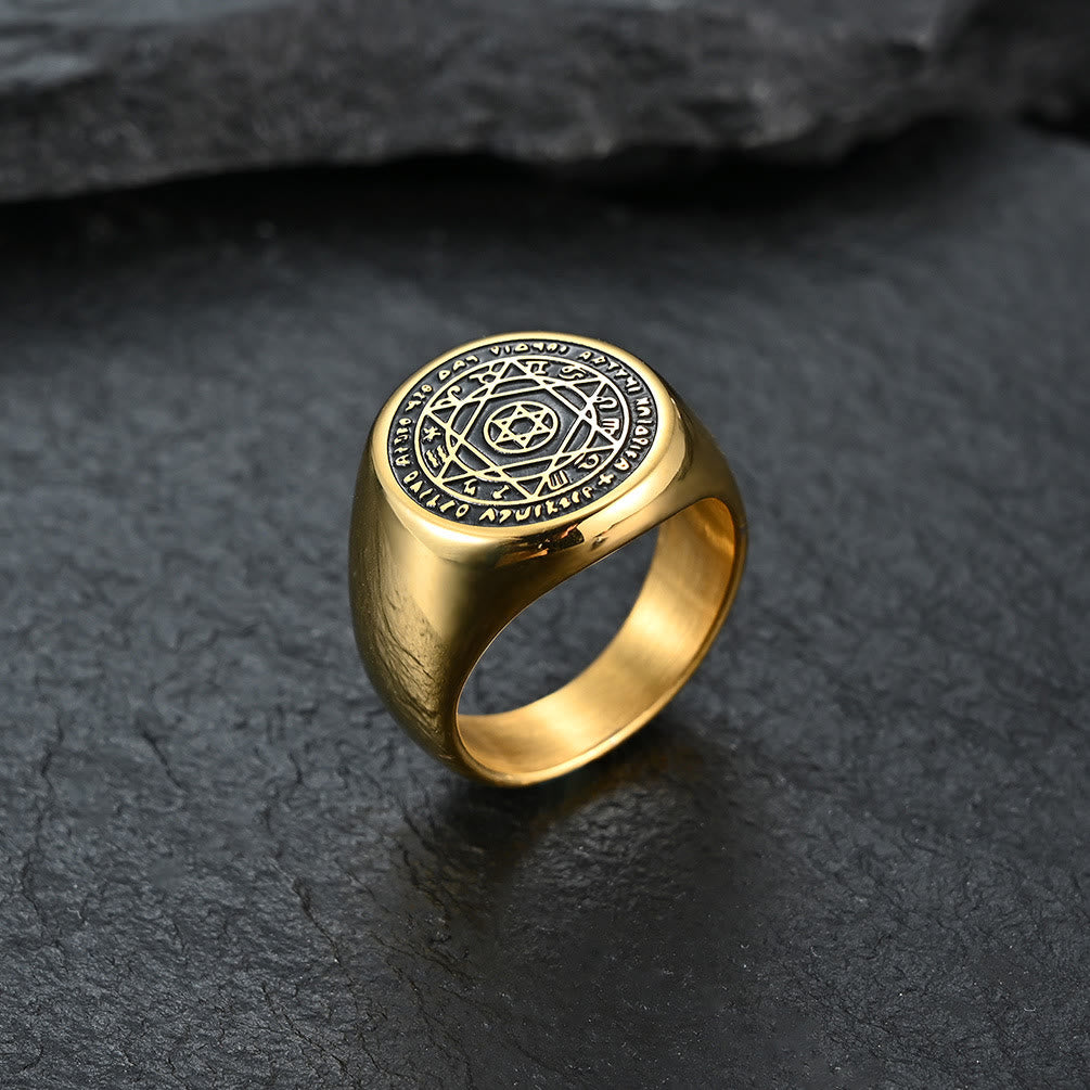 Christianartworkshop Talismano Sigillo di Salomone Anelli con costellazione a stella a sei punte Fascia in acciaio inossidabile - D'oro - US 12 - image 0