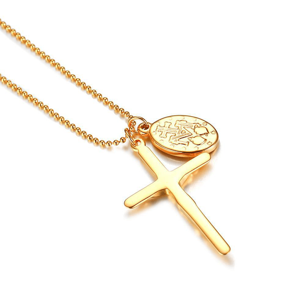 Collana in titanio con crocifisso e medaglione della Vergine Maria Christianartworkshop - image 1