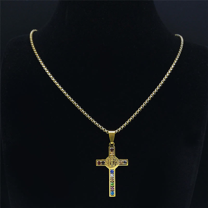 Christianartworkshop Collana di cristalli con croce di San Benedetto e Bibbia mista da 12 - image 1