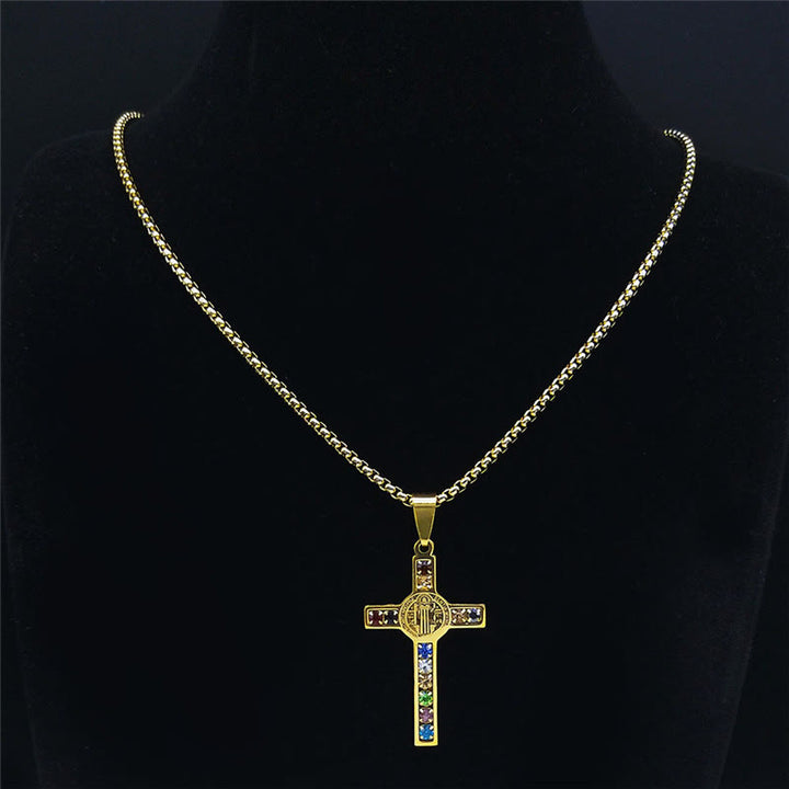 Christianartworkshop Collana di cristalli con croce di San Benedetto e Bibbia mista da 12 - image 1