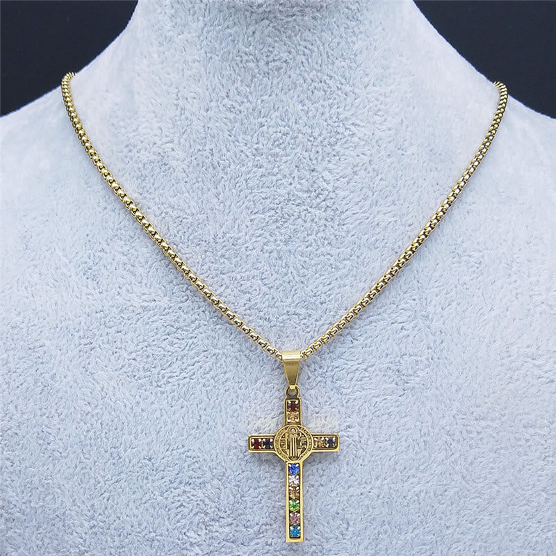 Christianartworkshop Collana di cristalli con croce di San Benedetto e Bibbia mista da 12 - image 3