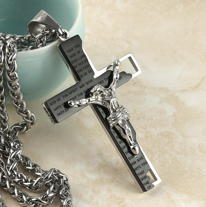 Christianartworkshop Collana con ciondolo a forma di croce in acciaio inossidabile con preghiera biblica - Nero - image 4