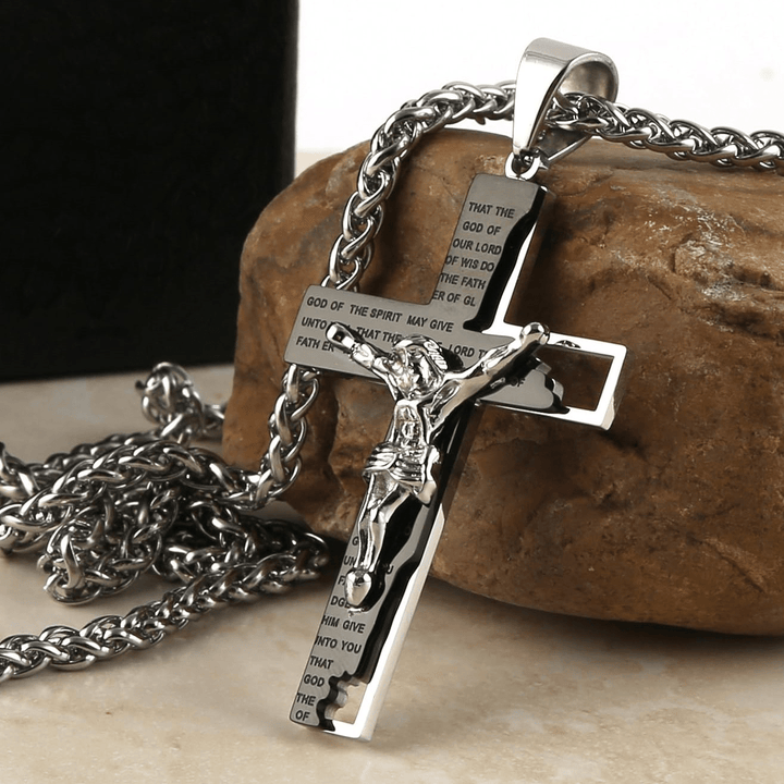Christianartworkshop Collana con ciondolo a forma di croce in acciaio inossidabile con preghiera biblica - image 5