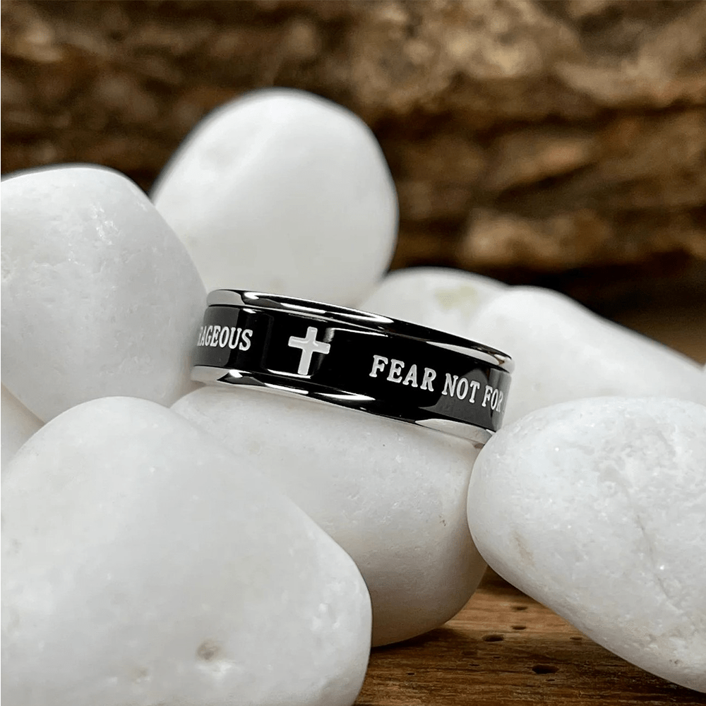 Anello rotante con bordi a croce in titanio nero/oro Christianartworkshop - Argento - US13 - image 0