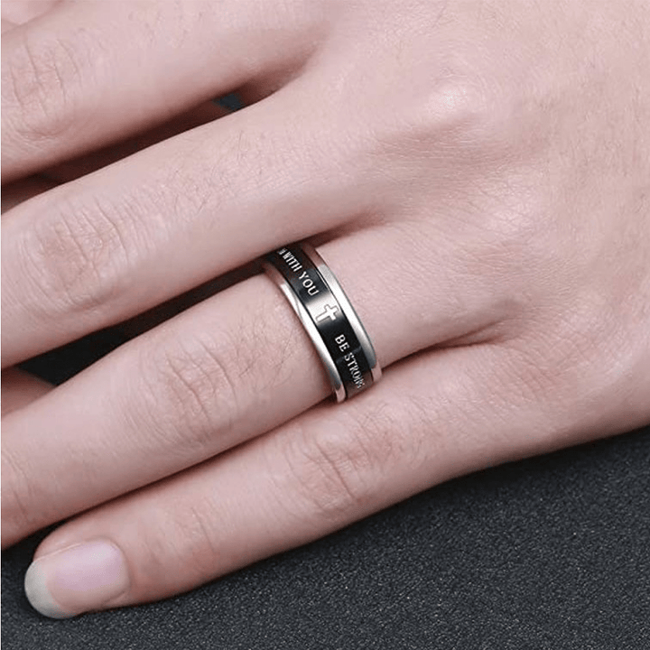 Anello rotante con bordi a croce in titanio nero/oro Christianartworkshop - image 4