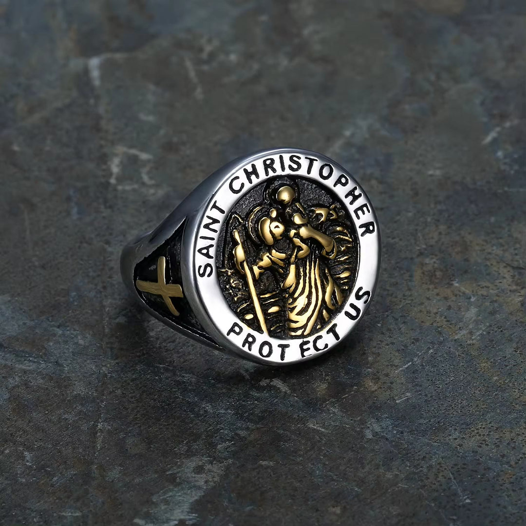 Christianartworkshop Anello con sigillo della medaglia di San Cristoforo "Proteggici" - image 1