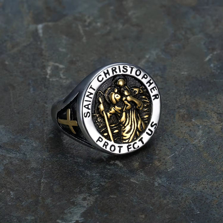Christianartworkshop Anello con sigillo della medaglia di San Cristoforo "Proteggici" - image 1