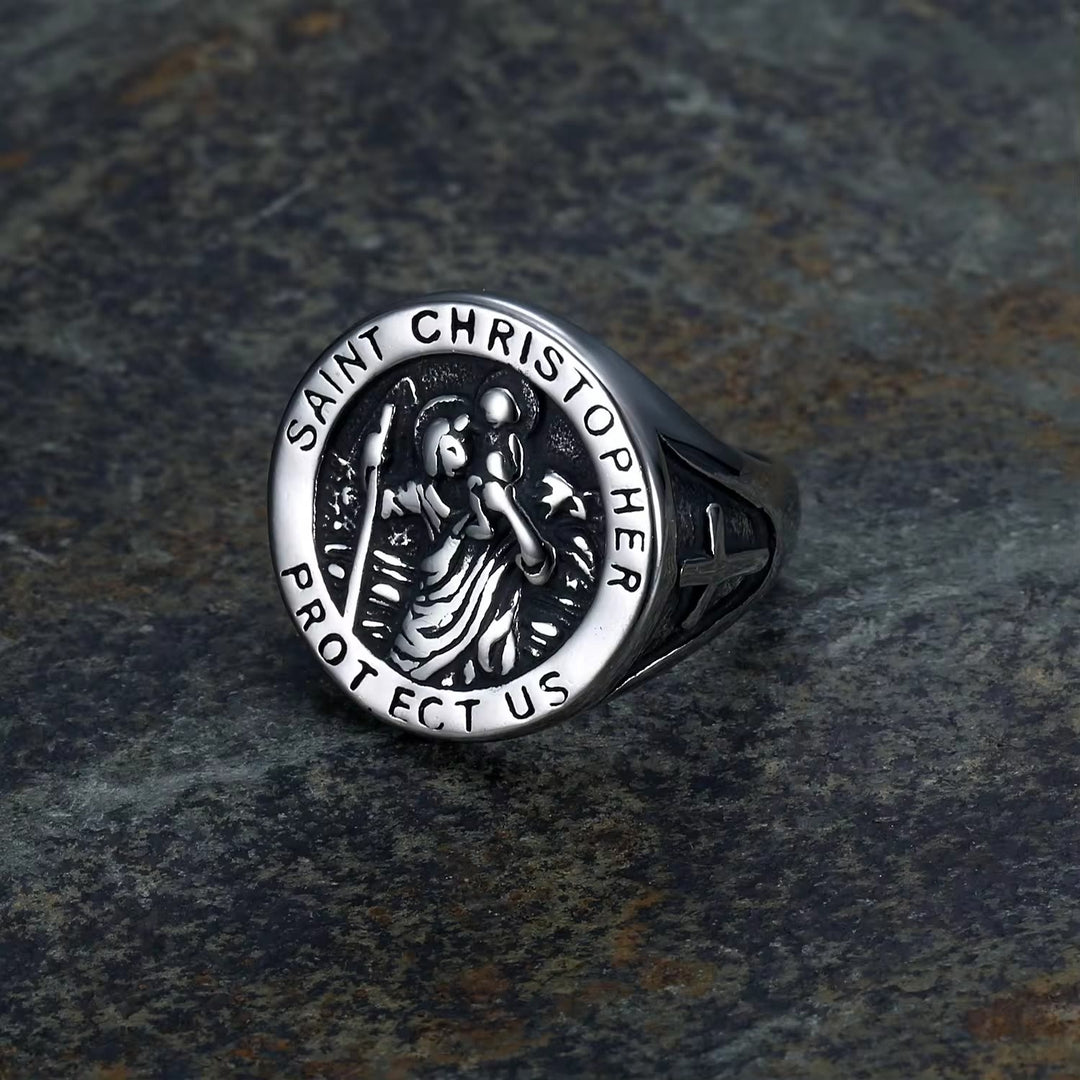 Christianartworkshop Anello con sigillo della medaglia di San Cristoforo "Proteggici" - image 8