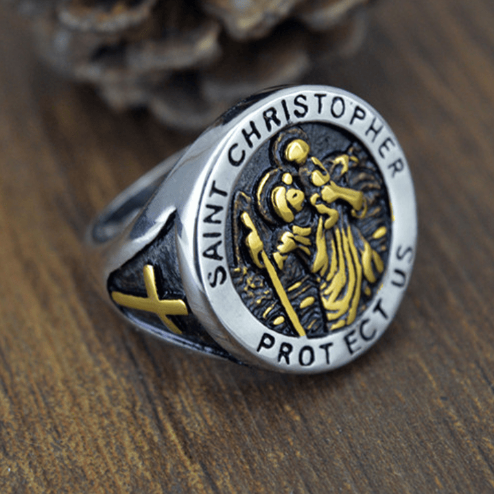 Christianartworkshop Anello con sigillo della medaglia di San Cristoforo "Proteggici" - image 3
