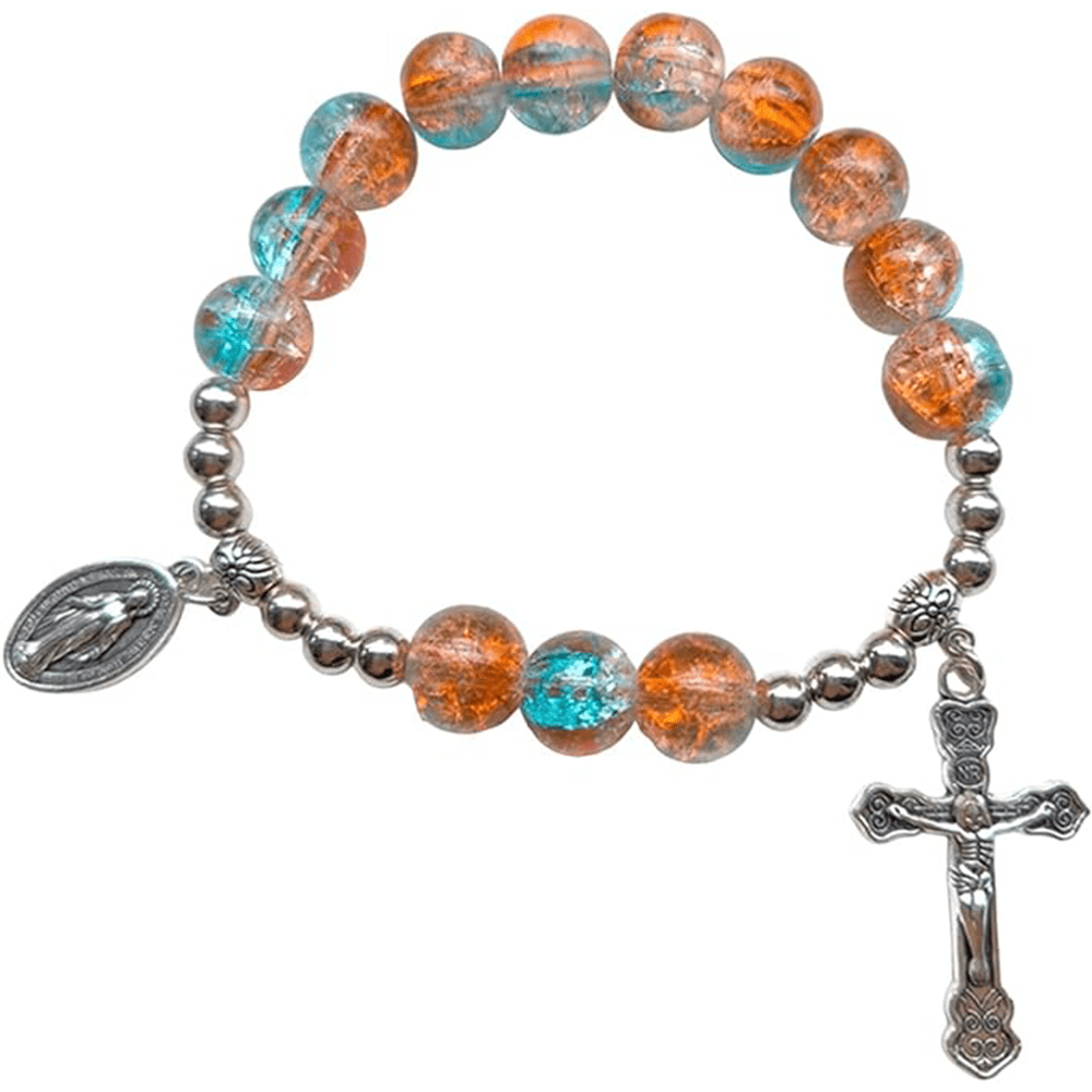 Christianartworkshop Bracciale in vetro bicolore con medaglione miracoloso e crocifisso - Estate - image 0