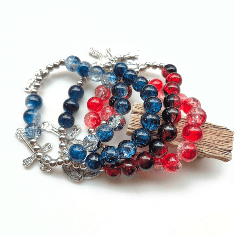 Christianartworkshop Bracciale in vetro bicolore con medaglione miracoloso e crocifisso - image 1