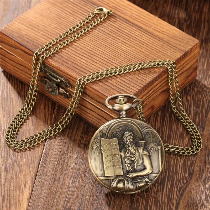 Orologio da tasca in bronzo con movimento al quarzo e Bibbia di Gesù - image 6