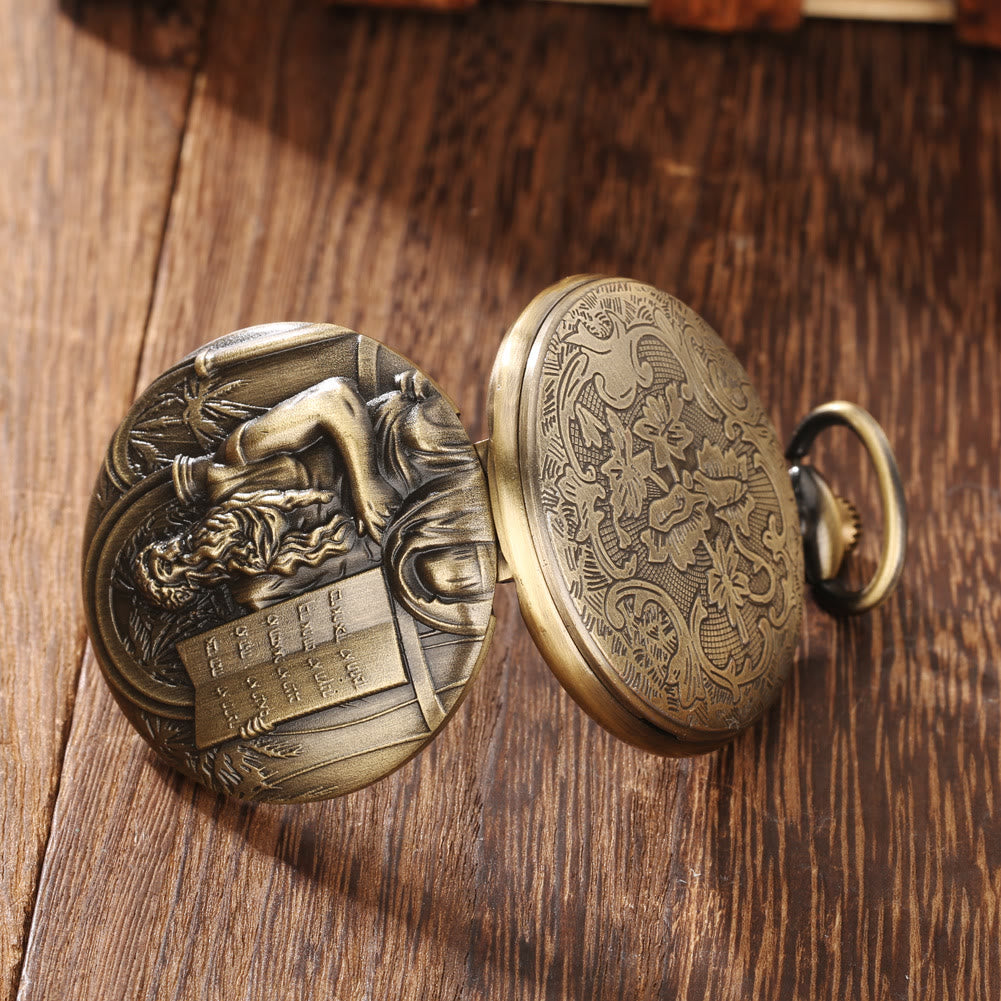 Orologio da tasca in bronzo con movimento al quarzo e Bibbia di Gesù - image 4