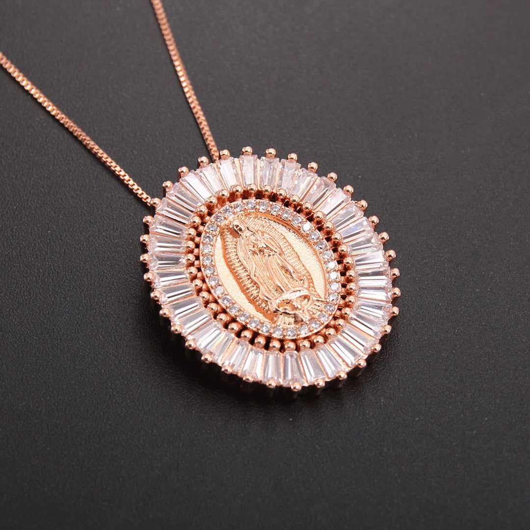 Christianartworkshop Collana con ciondolo amuleto in zirconia della Madonna di Guadalupe - Oro rosa - image 4