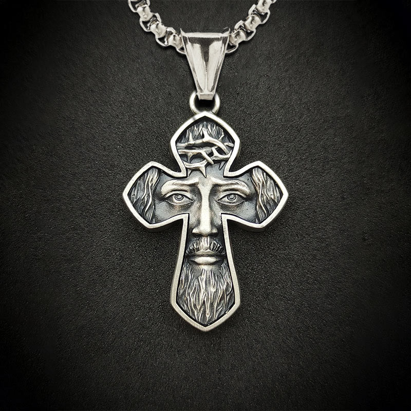 Christianartworkshop Collana con ciondolo cristiano fatto a mano in argento con croce di Gesù - Argento - image 0
