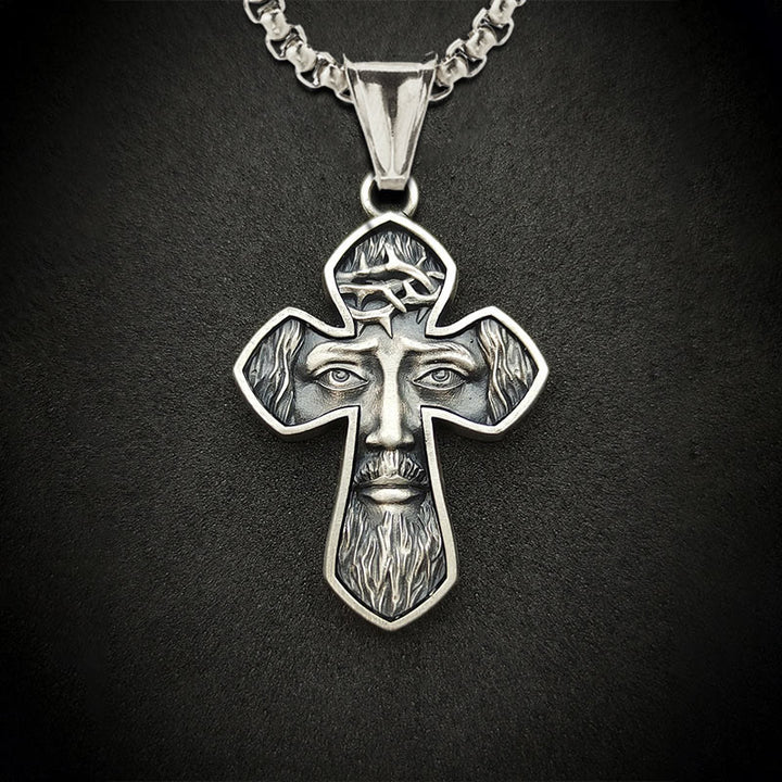 Christianartworkshop Collana con ciondolo cristiano fatto a mano in argento con croce di Gesù - Argento - image 0