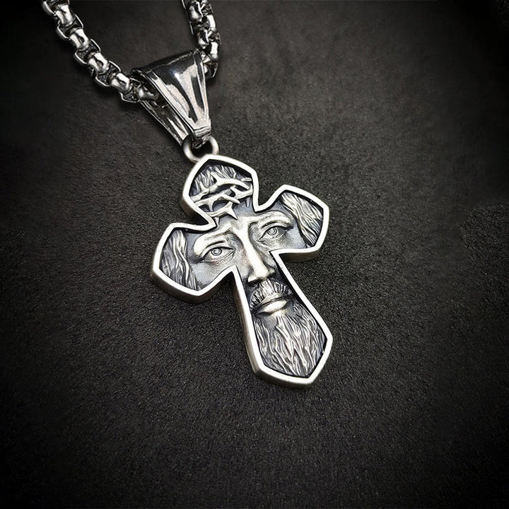 Christianartworkshop Collana con ciondolo cristiano fatto a mano in argento con croce di Gesù - image 1