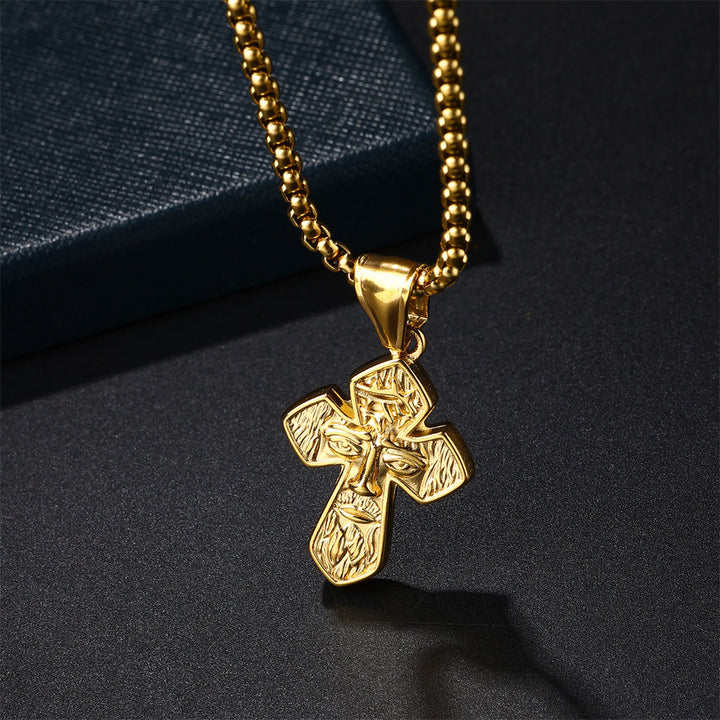 Christianartworkshop Collana con ciondolo cristiano fatto a mano in argento con croce di Gesù - D'oro - image 6