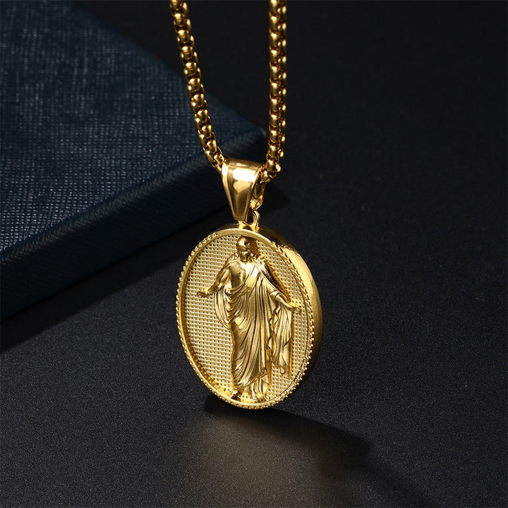 Christianartworkshop Collana con ciondolo a forma di medaglione di Gesù e benedizione - D'oro - image 5