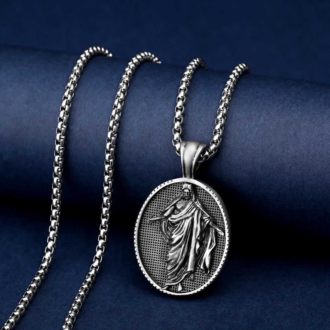 Christianartworkshop Collana con ciondolo a forma di medaglione di Gesù e benedizione - image 2