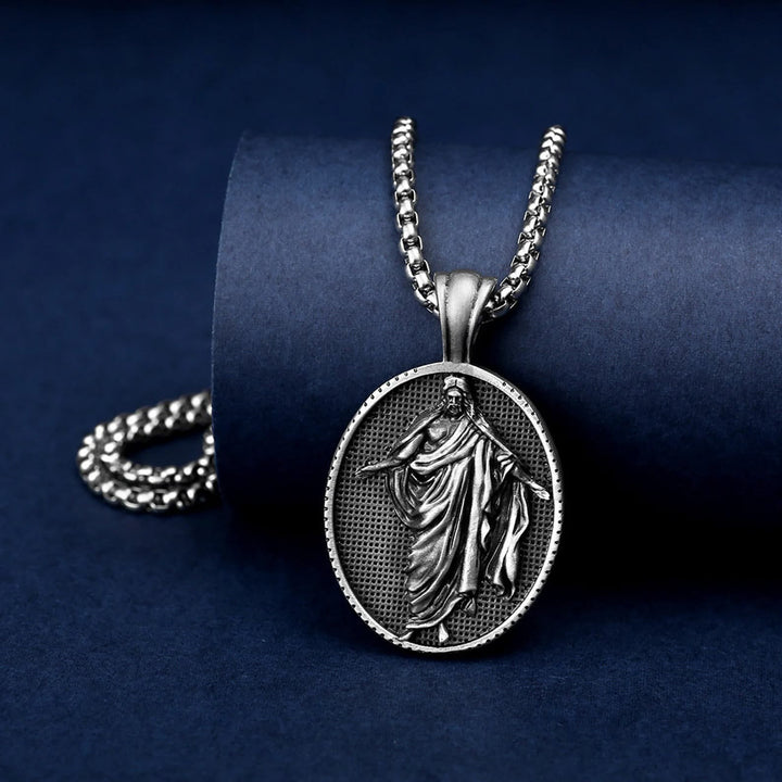 Christianartworkshop Collana con ciondolo a forma di medaglione di Gesù e benedizione - Argento - image 0