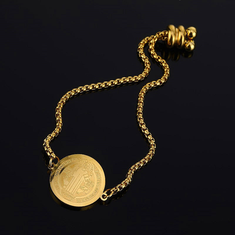 Bracciale regolabile con medaglia incisa di San Benedetto Christianartworkshop - image 4