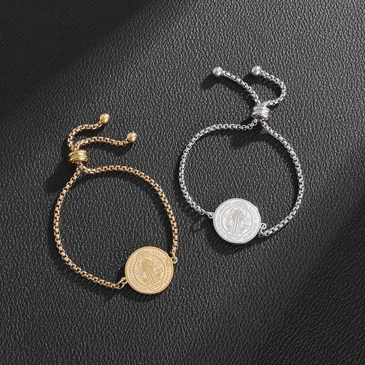 Bracciale regolabile con medaglia incisa di San Benedetto Christianartworkshop - image 6