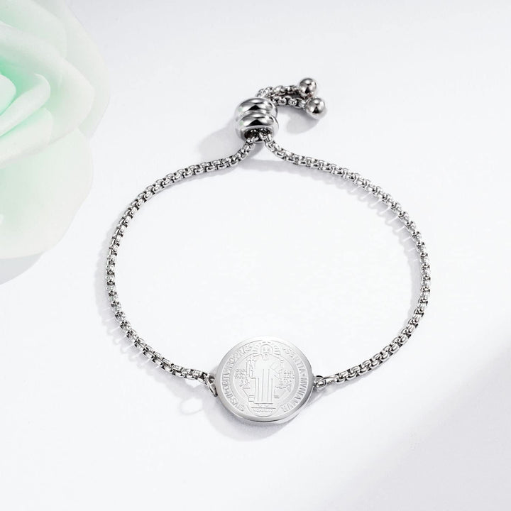 Bracciale regolabile con medaglia incisa di San Benedetto Christianartworkshop - Argento - image 7