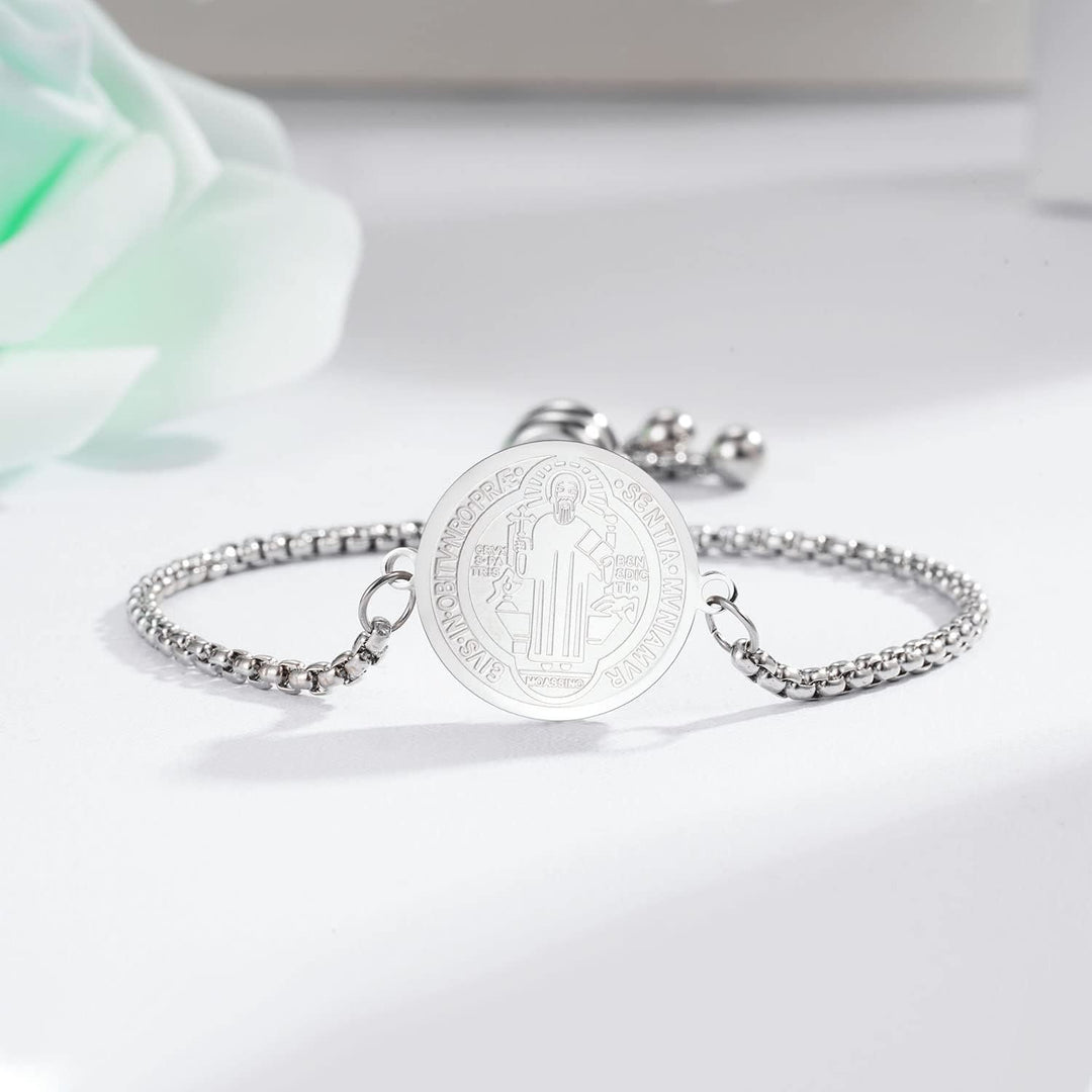 Bracciale regolabile con medaglia incisa di San Benedetto Christianartworkshop - image 8