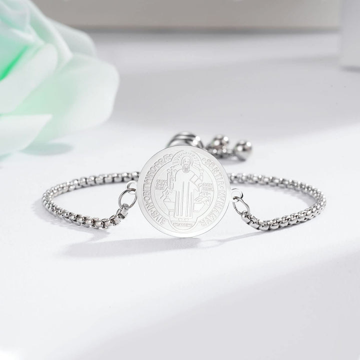 Bracciale regolabile con medaglia incisa di San Benedetto Christianartworkshop - image 8
