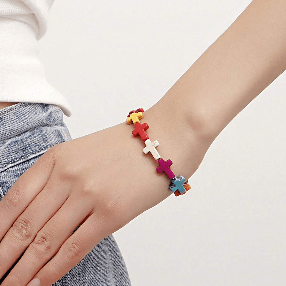 Christianartworkshop Braccialetto di perline turchesi con croce boema - image 2