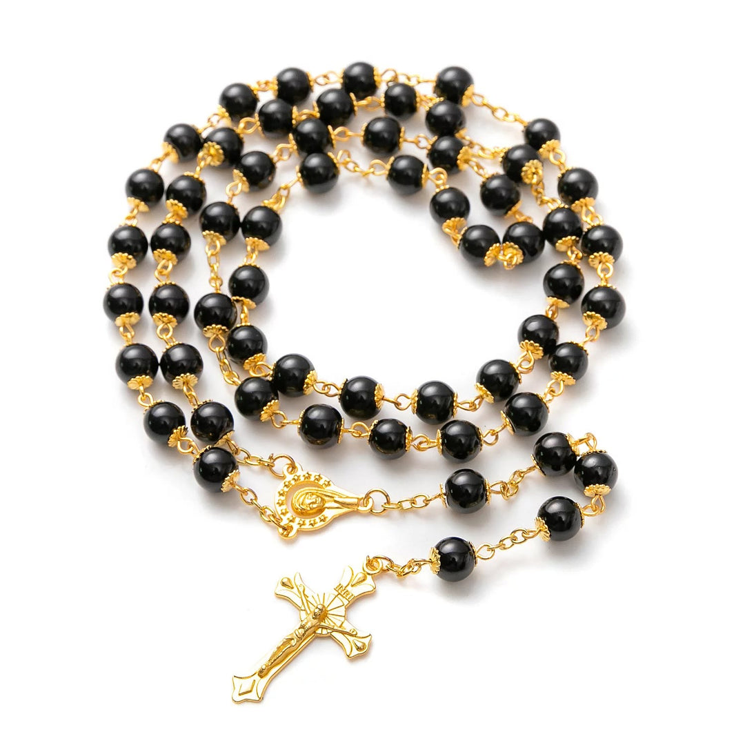 Rosario di preghiera con perle nere e crocifisso - Nero - image 0
