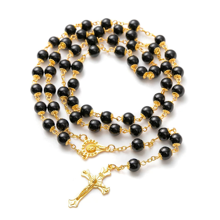 Rosario di preghiera con perle nere e crocifisso - Nero - image 0