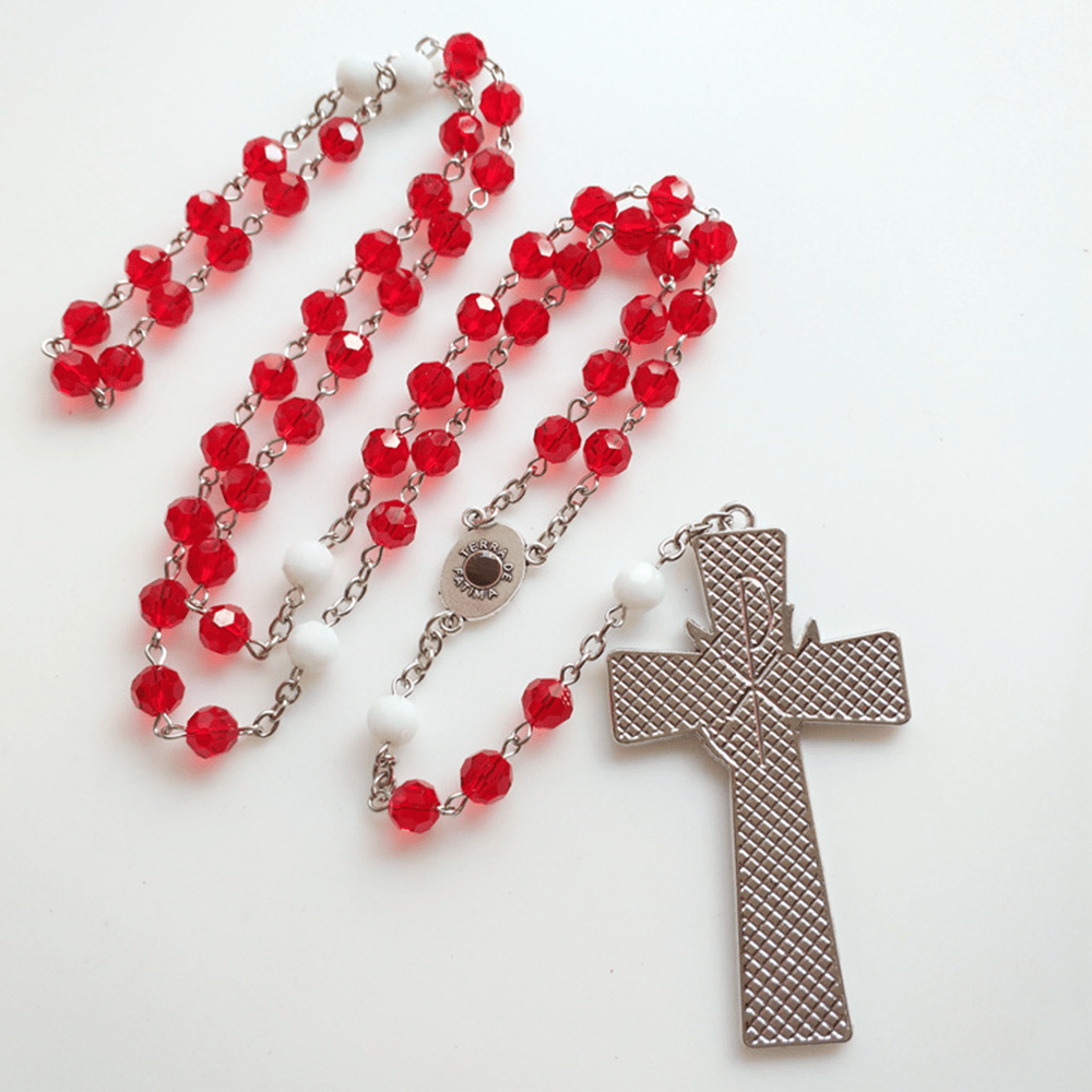 Rosario con perline rosse e ciondolo a forma di colomba dello Spirito Santo IHS - image 3