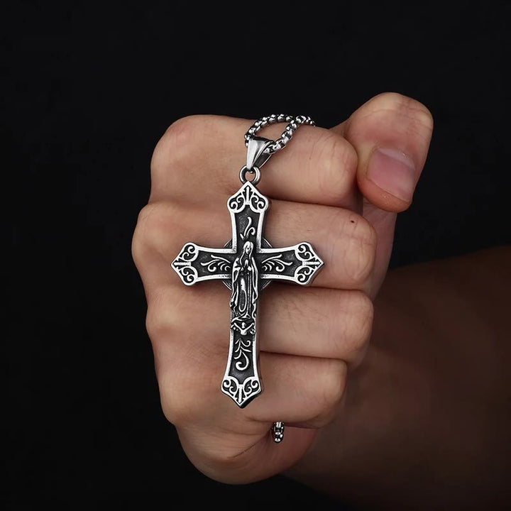 Christianartworkshop Collana con ciondolo a croce della Vergine Maria in titanio retrò - image 2