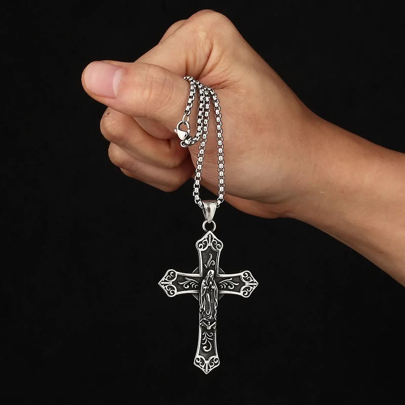 Christianartworkshop Collana con ciondolo a croce della Vergine Maria in titanio retrò - image 4