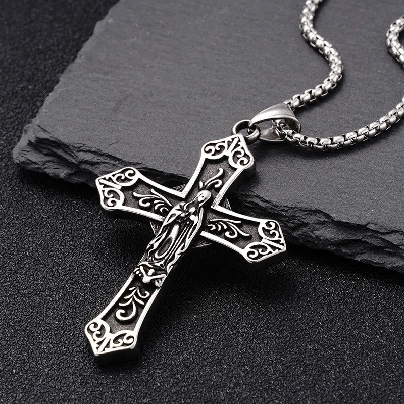 Collana con ciondolo a croce della Vergine Maria in titanio retrò di Christianartworkshop - image 9