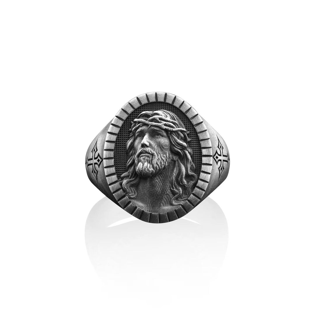 Anello di benedizione vintage con testa di Cristo Gesù e croce Christianartworkshop - US 13 - image 0