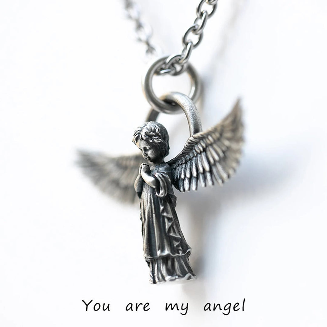 Collana di protezione con angelo in preghiera ad ali spiegate Christianartworkshop - image 2