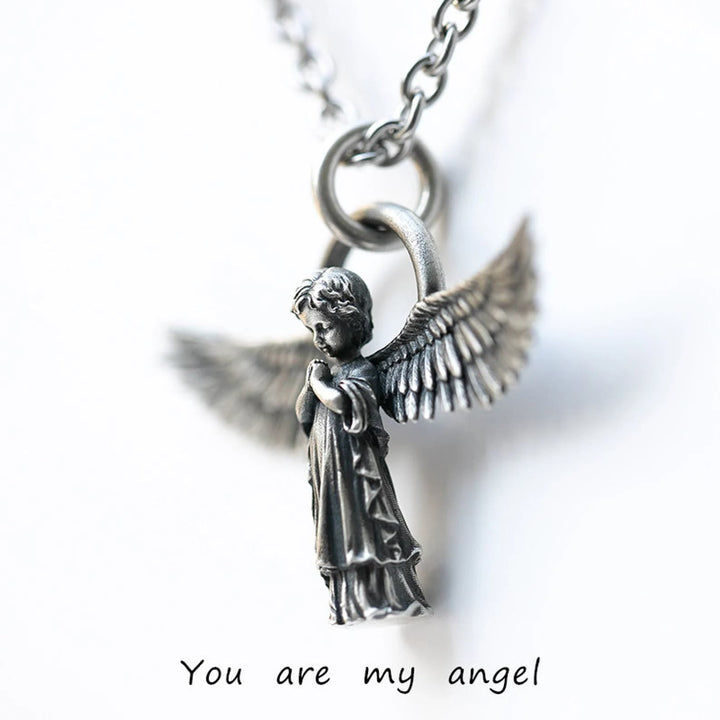 Collana di protezione con angelo in preghiera ad ali spiegate Christianartworkshop - image 2