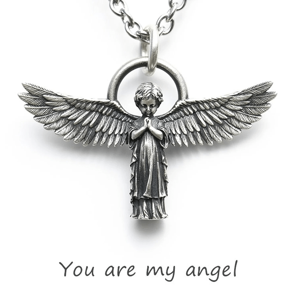 Collana di protezione con angelo in preghiera ad ali spiegate Christianartworkshop - image 1