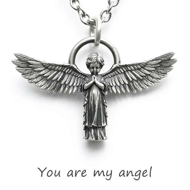 Collana di protezione con angelo in preghiera ad ali spiegate Christianartworkshop - image 1