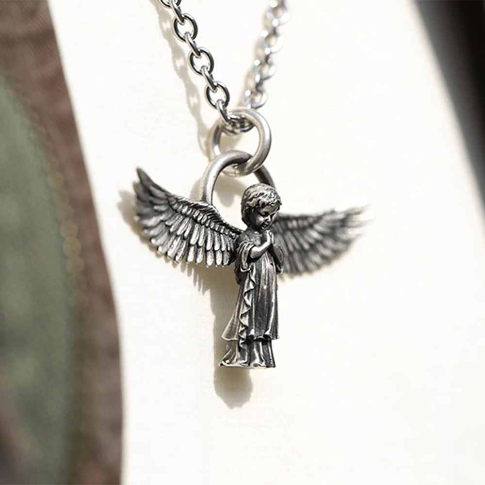 Collana di protezione con angelo in preghiera ad ali spiegate Christianartworkshop - image 4