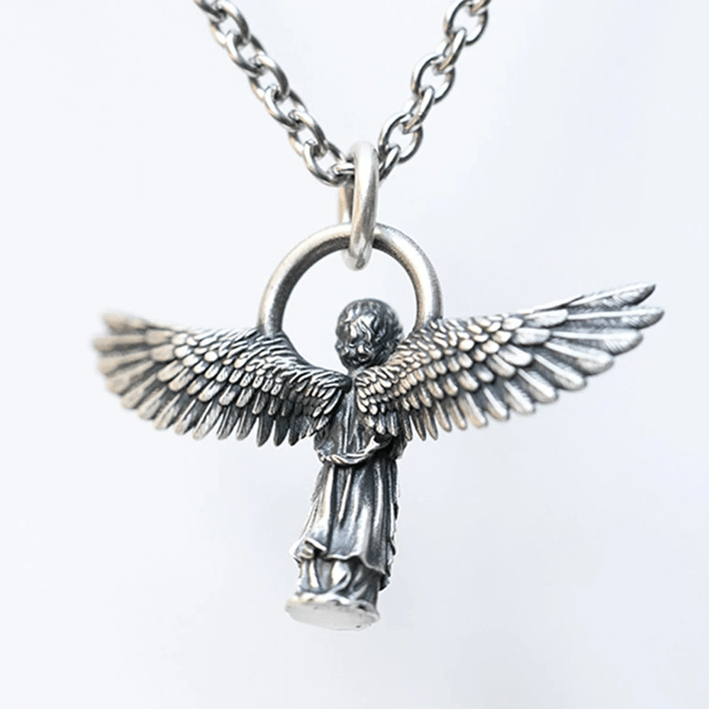 Collana di protezione con angelo in preghiera ad ali spiegate Christianartworkshop - image 3