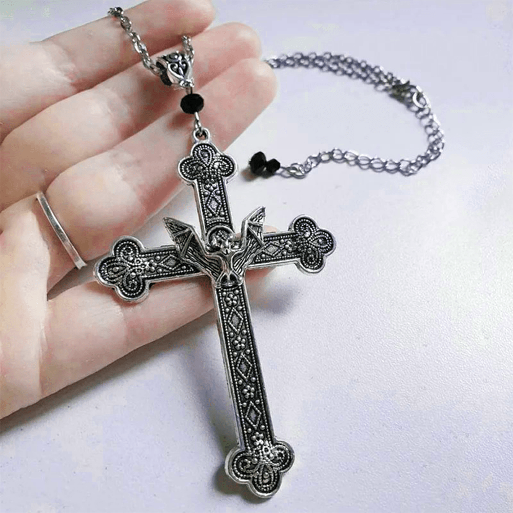 Christianartworkshop Collana con croce e pipistrello in stile retrò religioso cristiano - image 2
