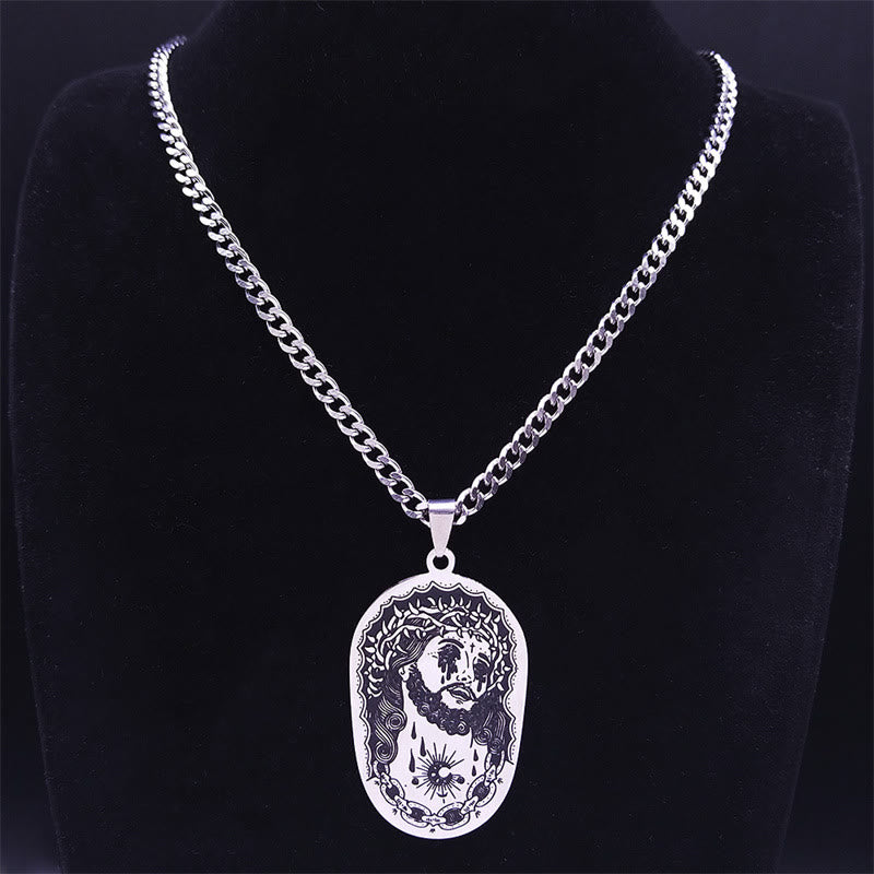 Collana con statua di Gesù con corona di spine multi-elemento Christianartworkshop  - image 1