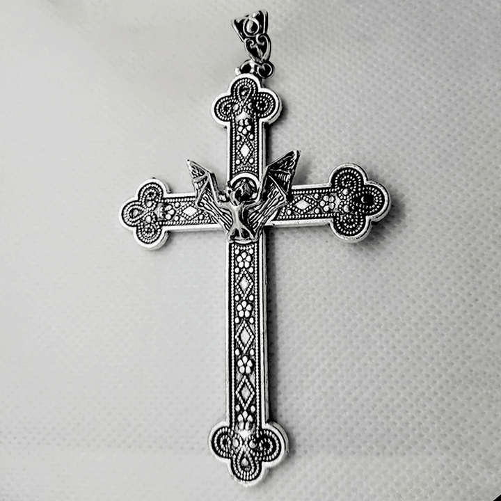 Christianartworkshop Collana con croce e pipistrello in stile retrò religioso cristiano - image 3