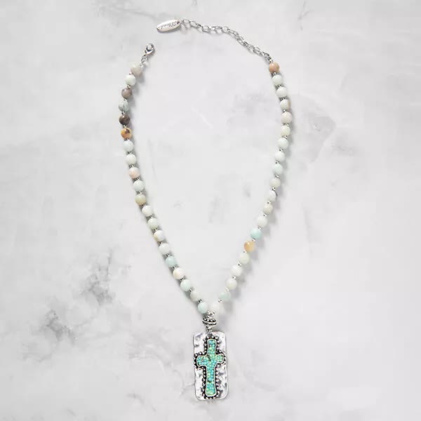 Christianartworkshop Collana di perline fatta a mano con croce in pietra naturale  - image 3