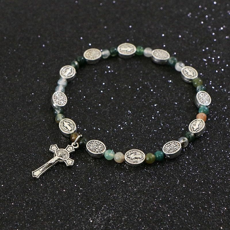 Bracciale con croce di San Benedetto in agata/turchese Christianartworkshop - image 2