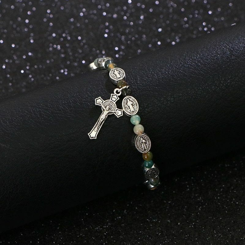Bracciale con croce di San Benedetto in agata/turchese Christianartworkshop - image 1